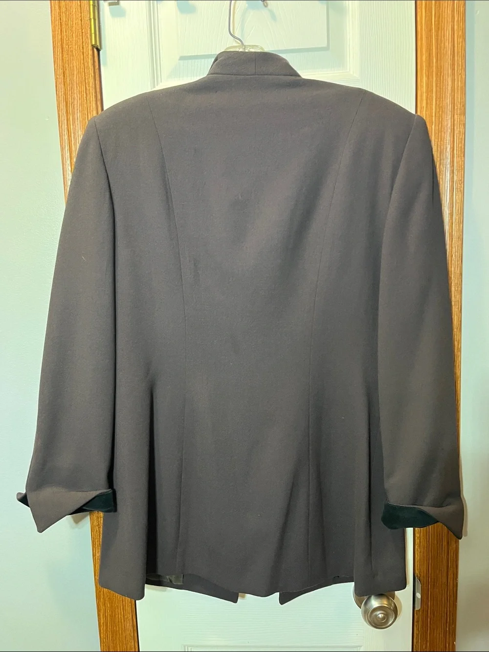 Vintage Christian Dior Brown Worsted Wool Blazer w/ Black Velvet Trim size 10